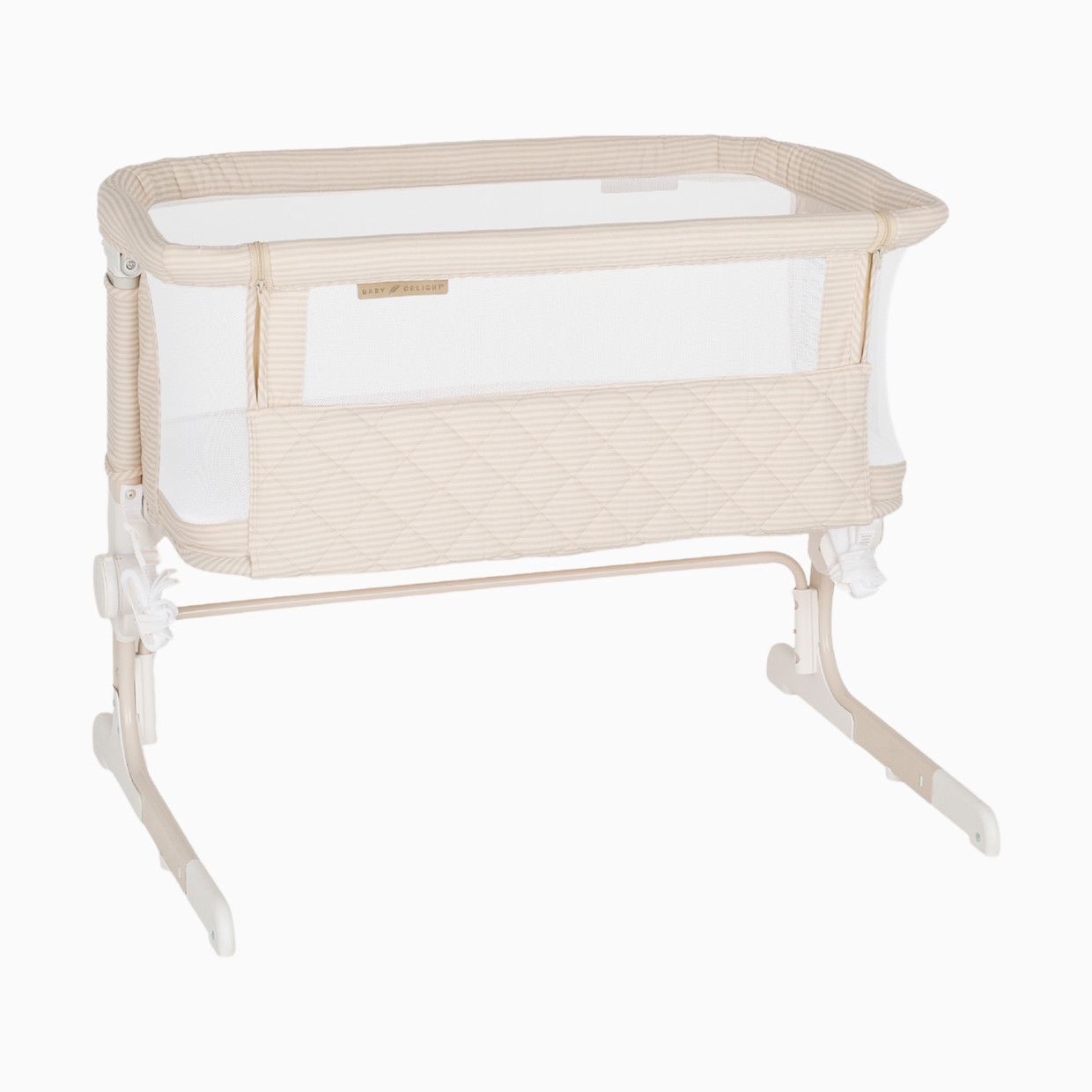Baby Delight Beside Me Dreamer Bassinet & Bedside Sleeper - Tan Linen Stripe.