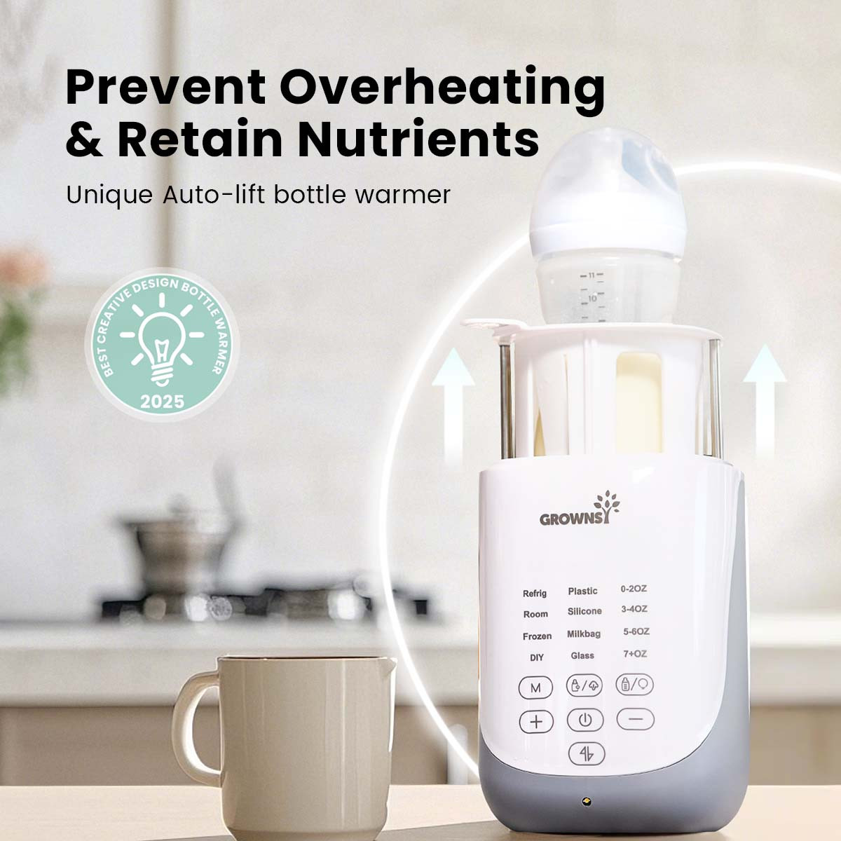 GROWNSY Fast Bottle Warmer with Auto-Lift and Night Light.