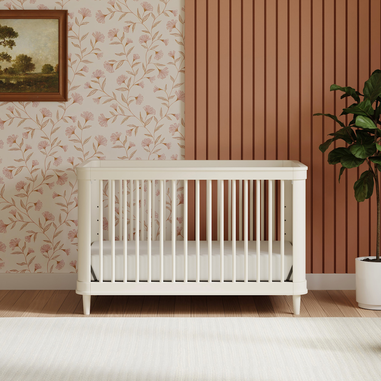 Namesake Marin 3-in-1 Convertible Crib - Warm White/Honey Cane.