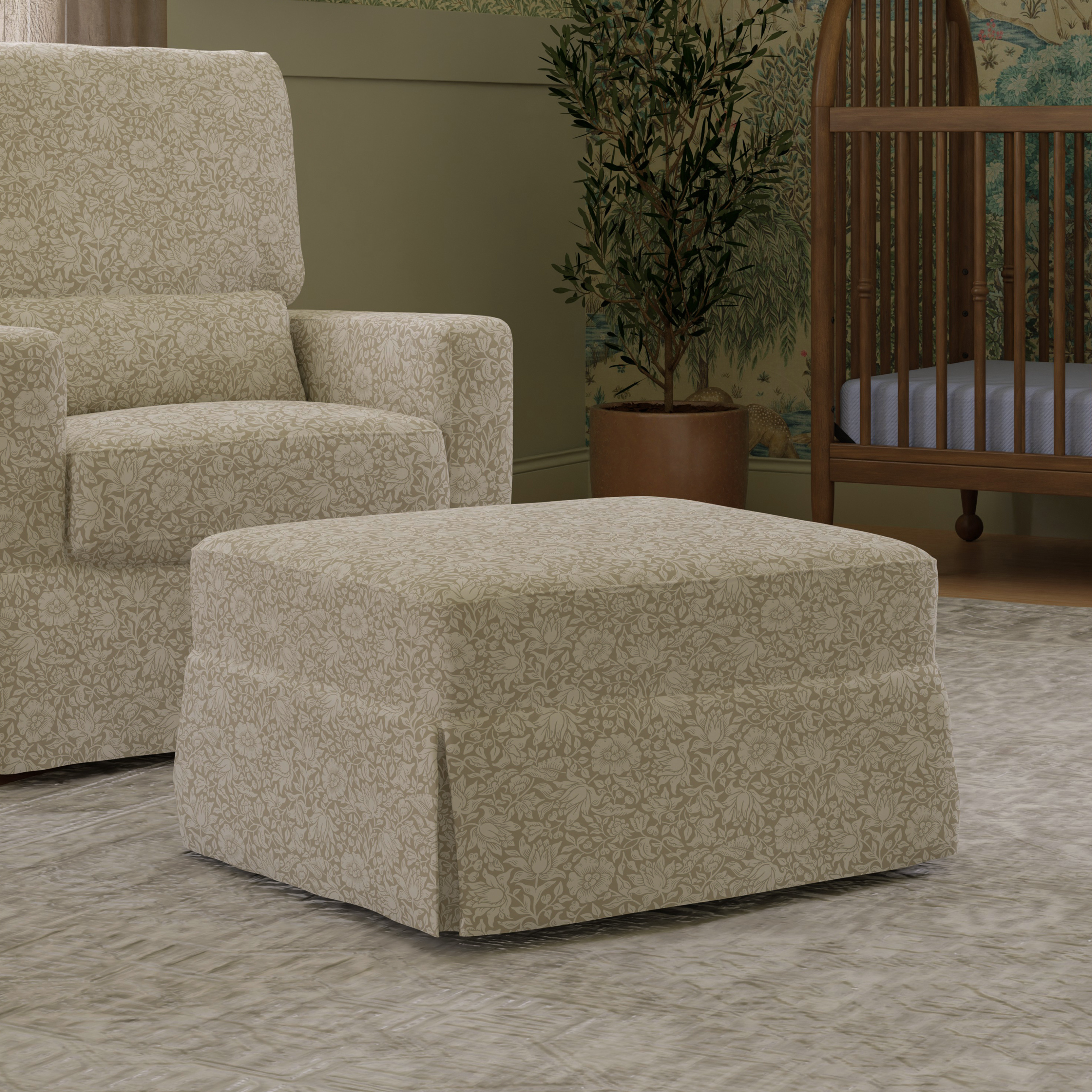 Namesake Morris & Co. x Namesake Crawford Gliding Ottoman - Mallow In Ash Performance Eco-Weave.