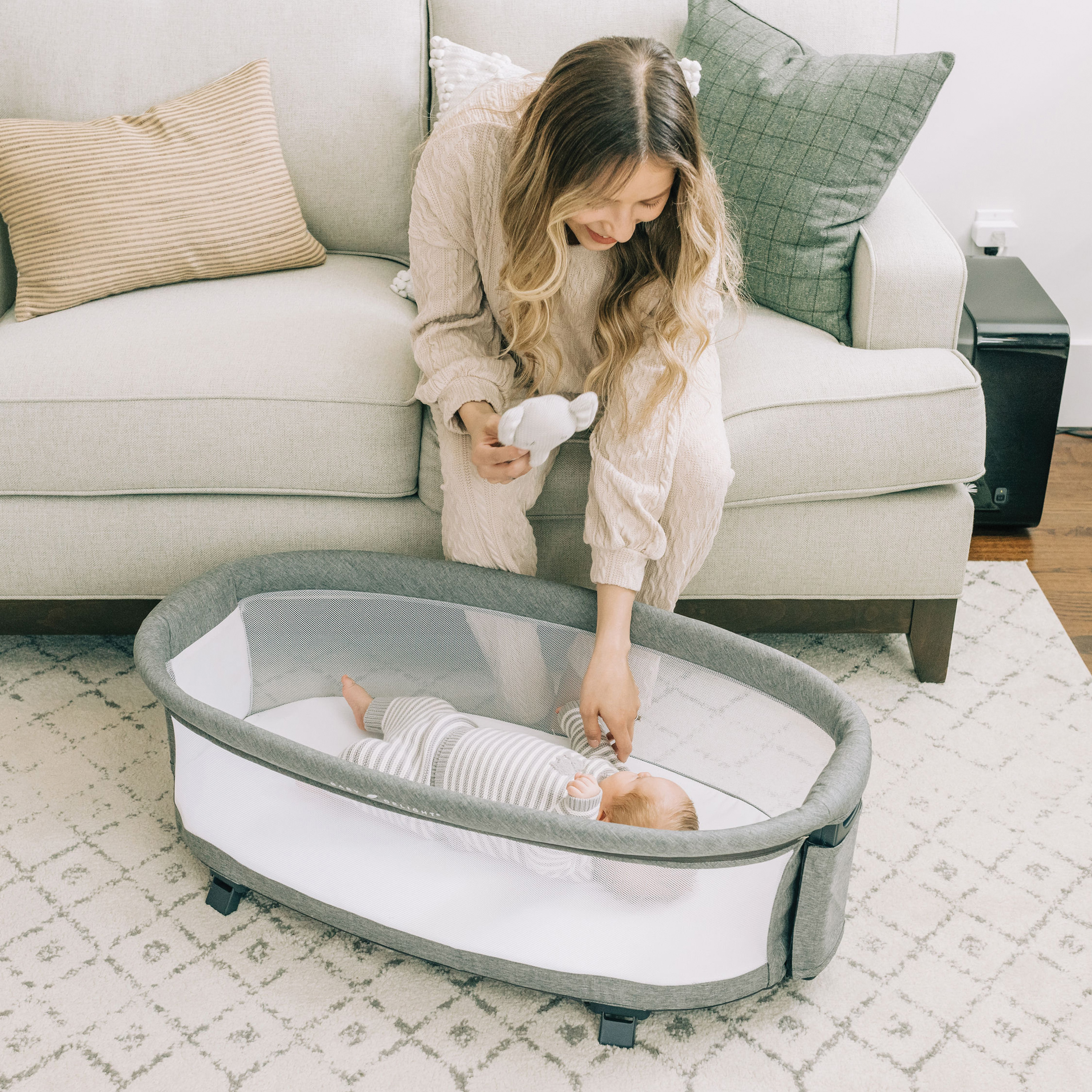 Baby Delight Beside Me Nova Bassinet with Stand - Charcoal Tweed.