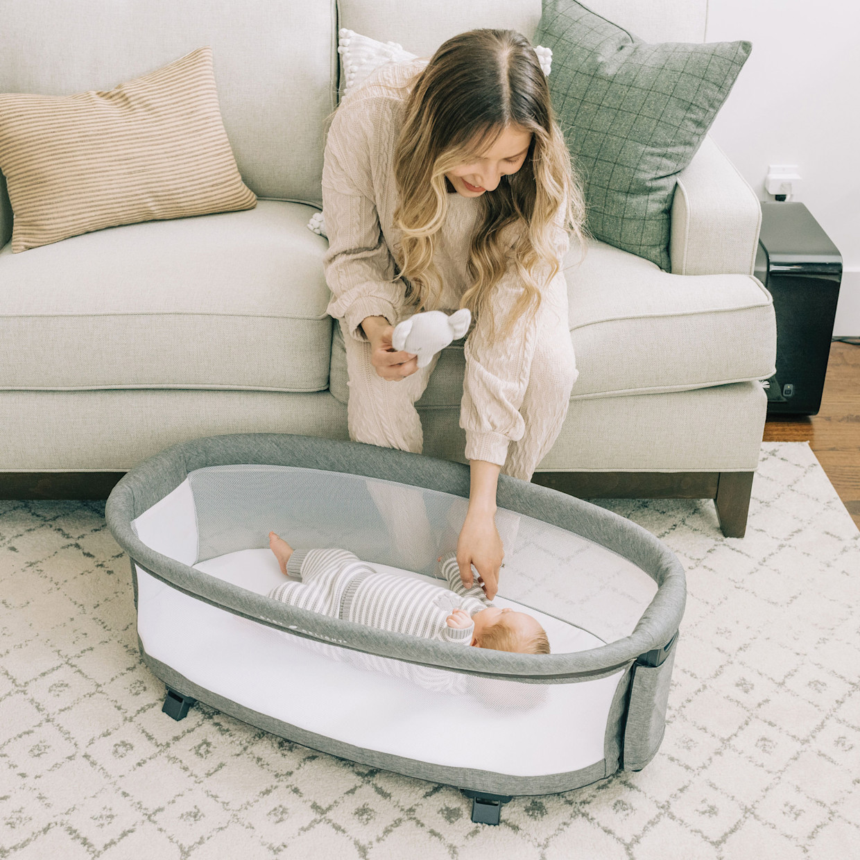 Baby Delight Beside Me Nova Bassinet with Stand - Charcoal Tweed.