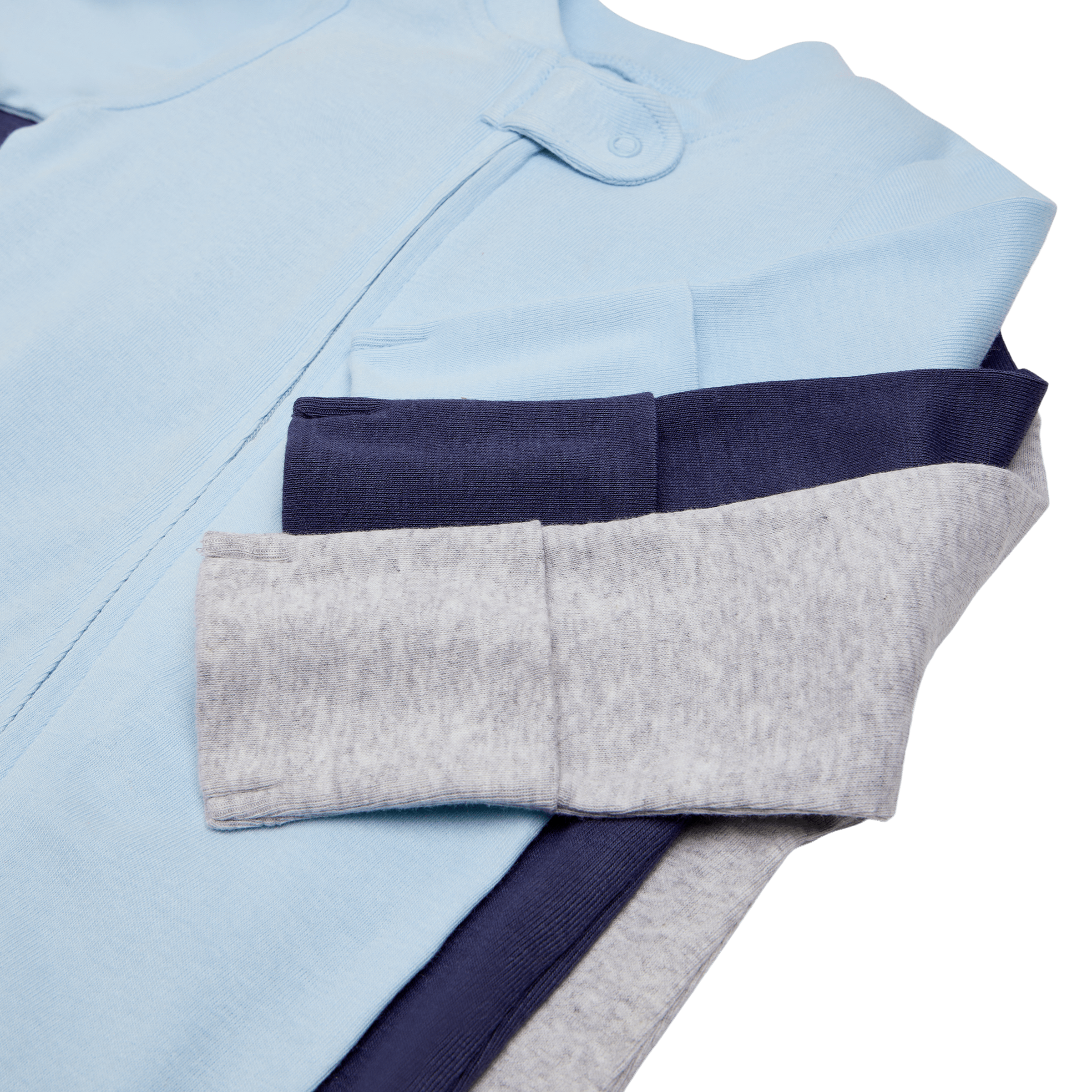 Small Story Organic Cotton Solid Zipper Footie (3 Pack) - Heather Gray, Navy, Light Blue, 0-3 M.