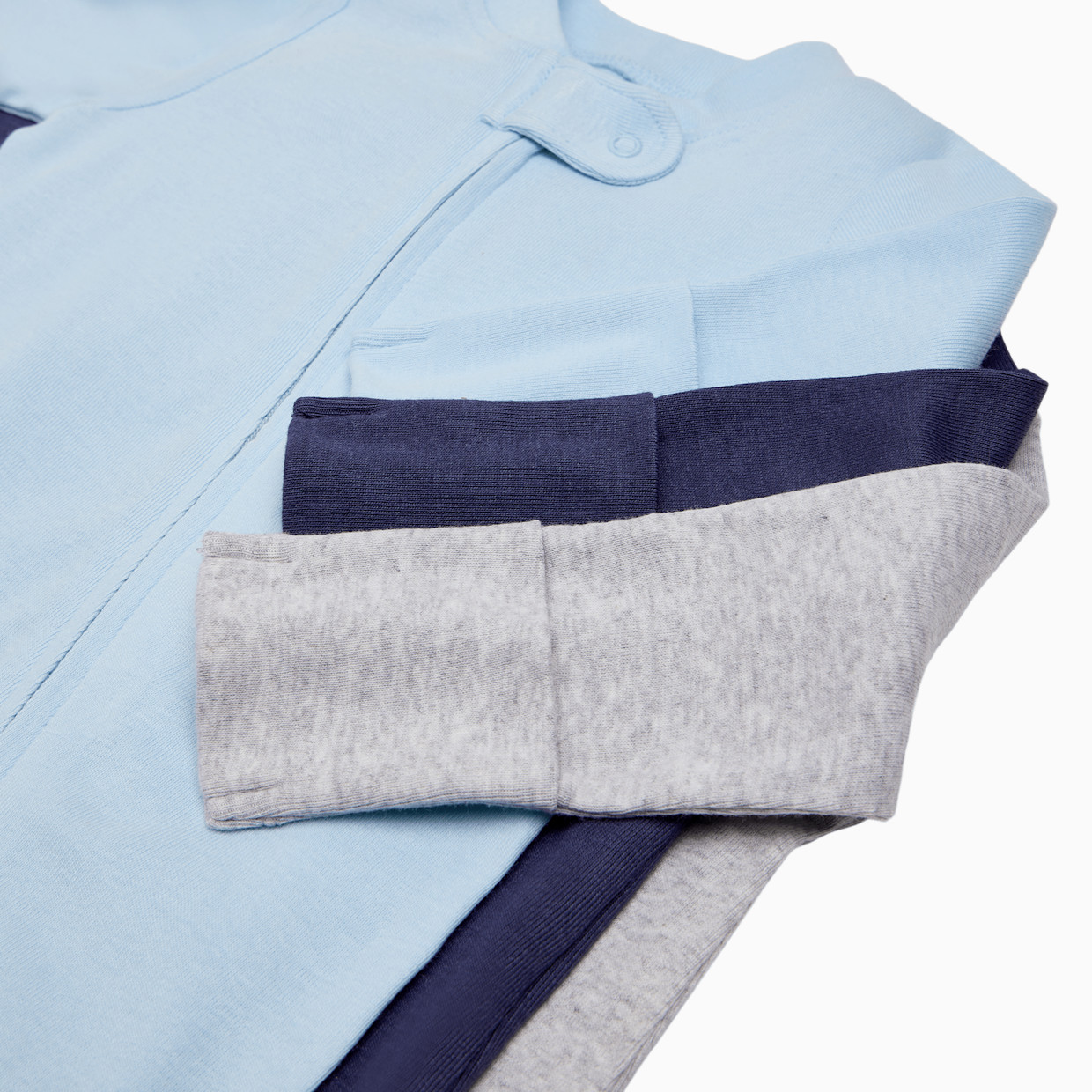 Small Story Organic Cotton Solid Zipper Footie (3 Pack) - Heather Gray, Navy, Light Blue, 0-3 M.