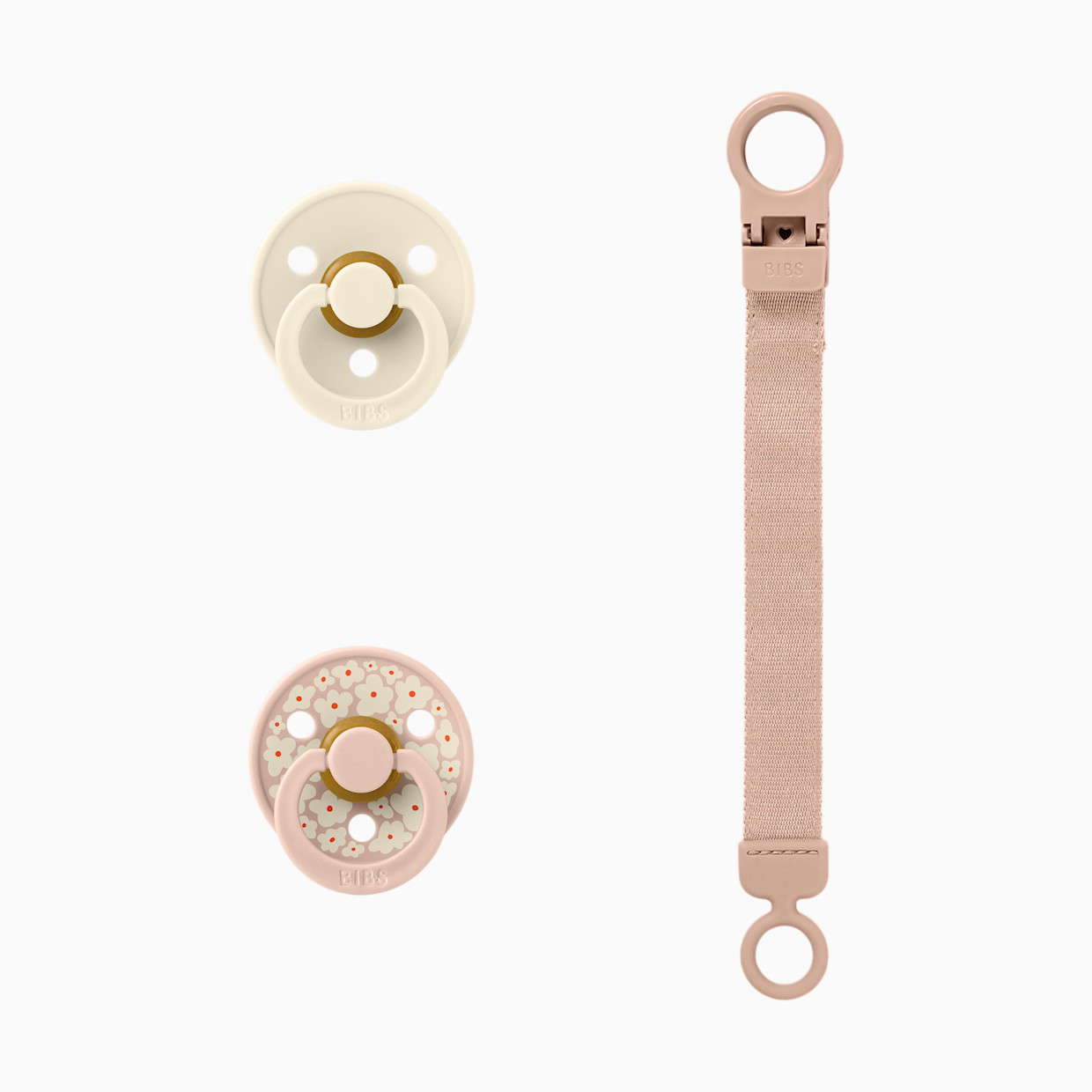 BIBS Colour Pacifier & Loop Clip Gift Set - Blush.