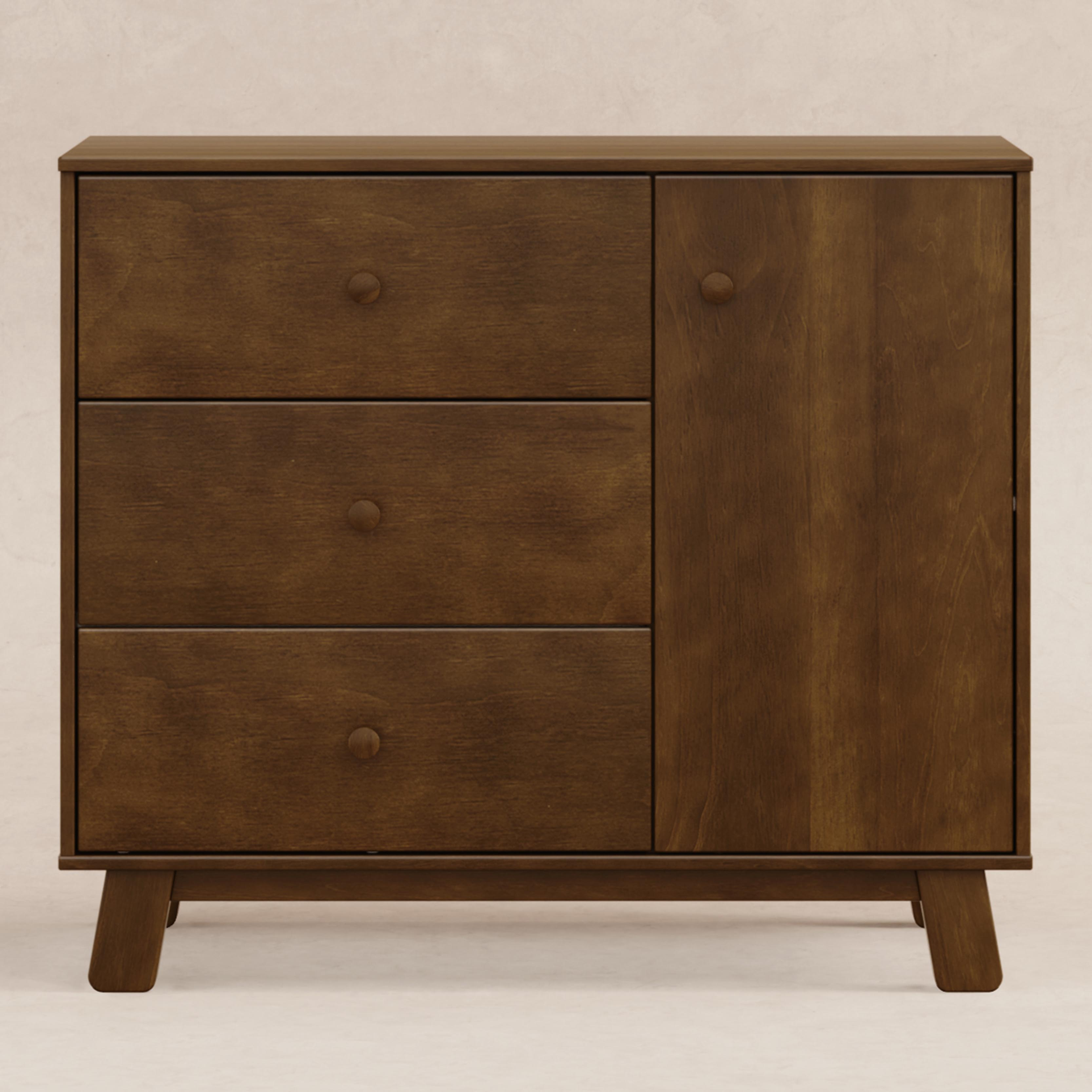 babyletto Hudson Modern 3-Drawer Dresser - Natural Walnut.