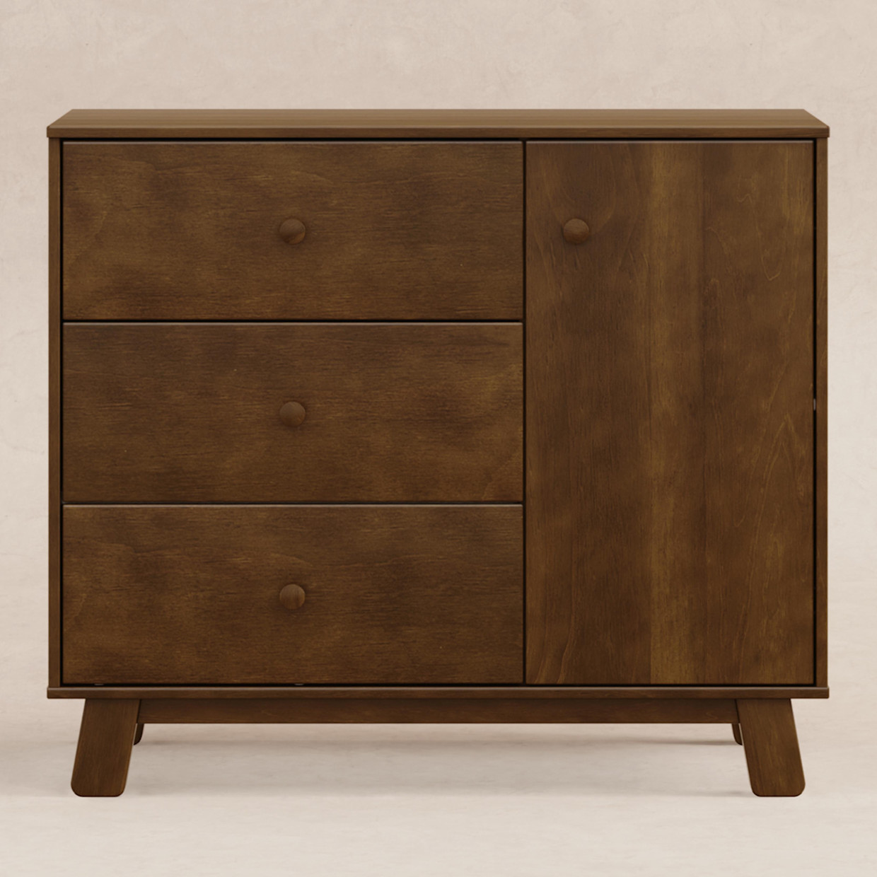 babyletto Hudson Modern 3-Drawer Dresser - Natural Walnut.