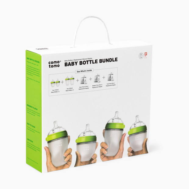 Comotomo Silicone Baby Bottle Bundle Starter Gift Set - Green.