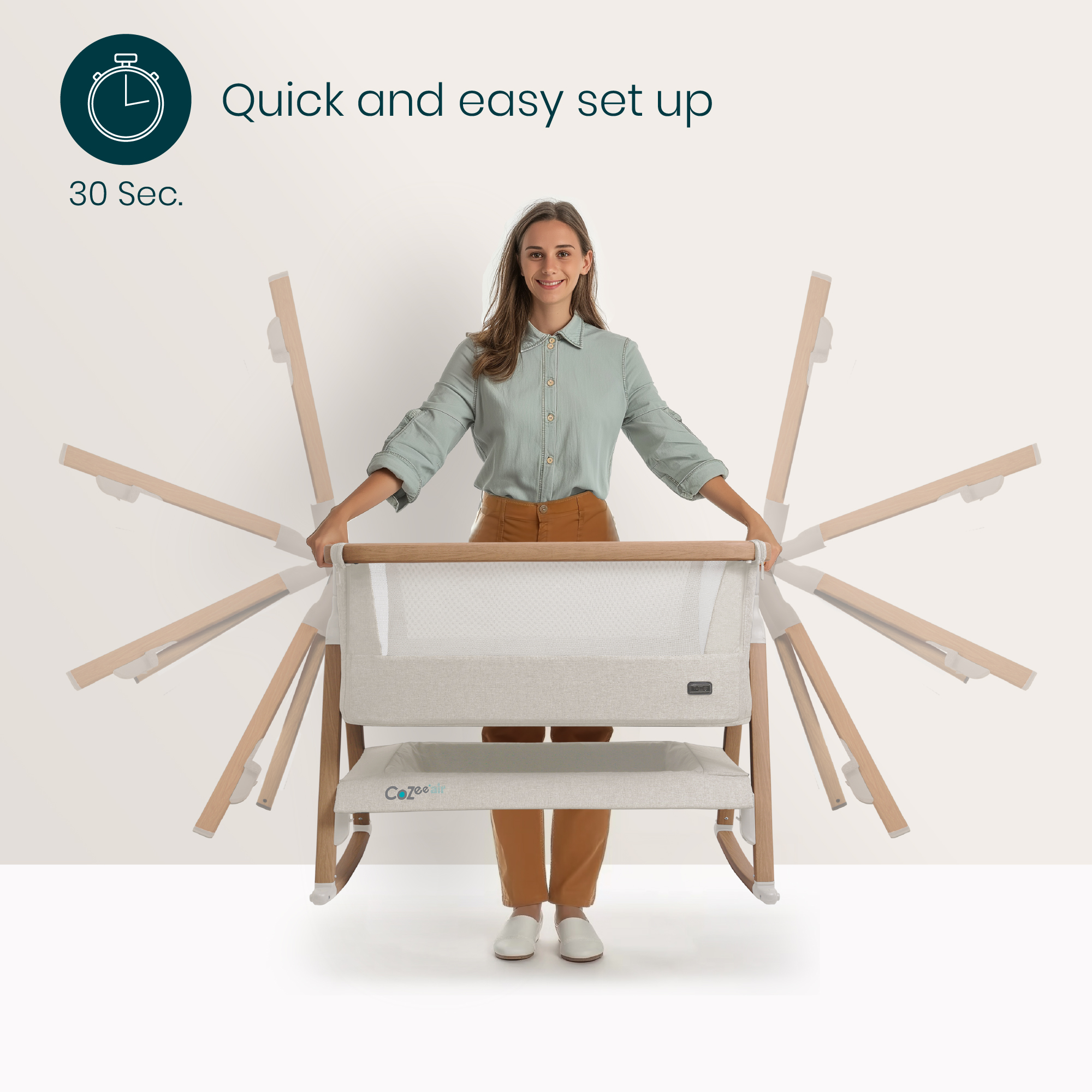 Tutti Bambini CoZee Air Bedside Crib - Scandinavian Walnut/Ecru.