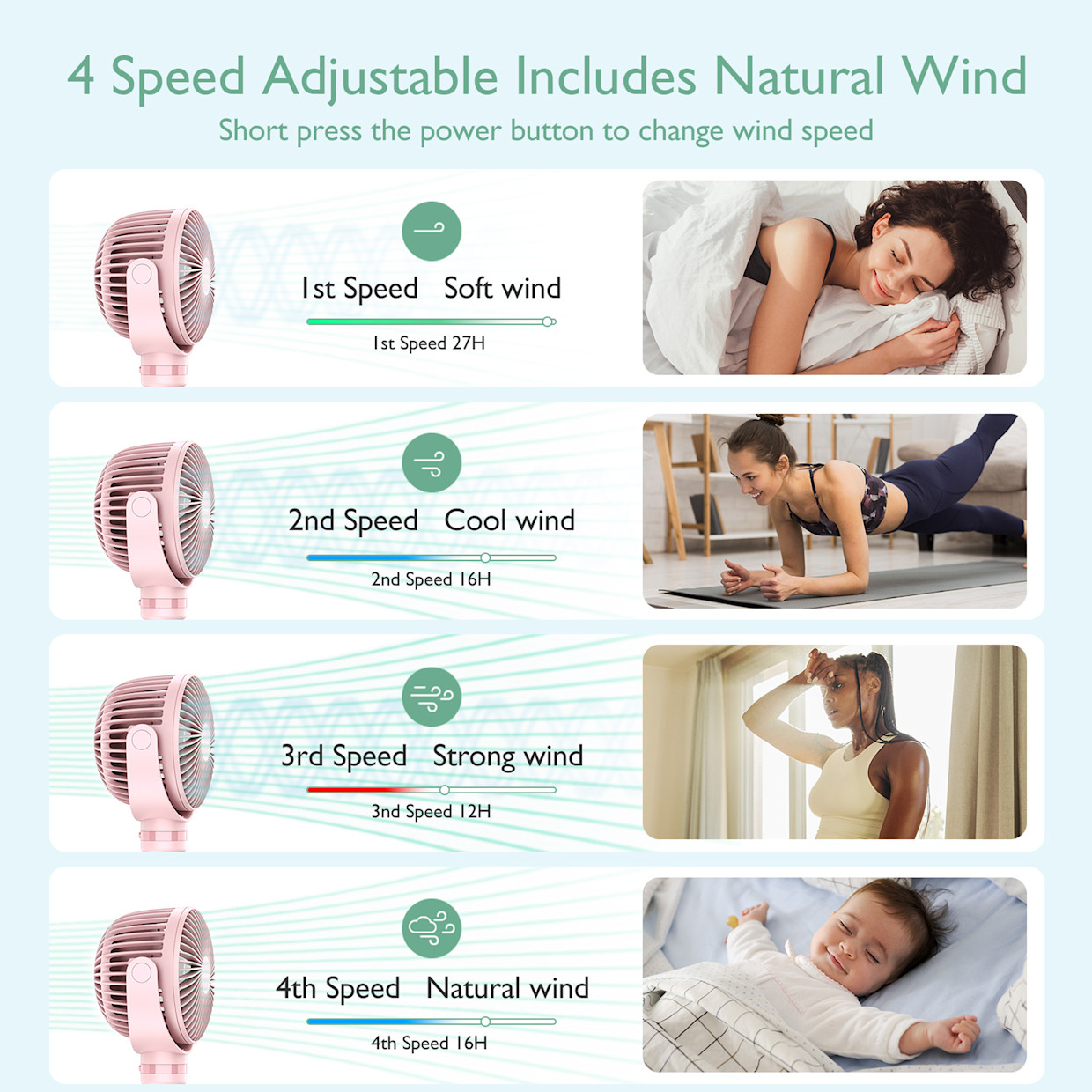 Momcozy USB Rechargeable Handheld Cooling Fan for Travel - Pink.