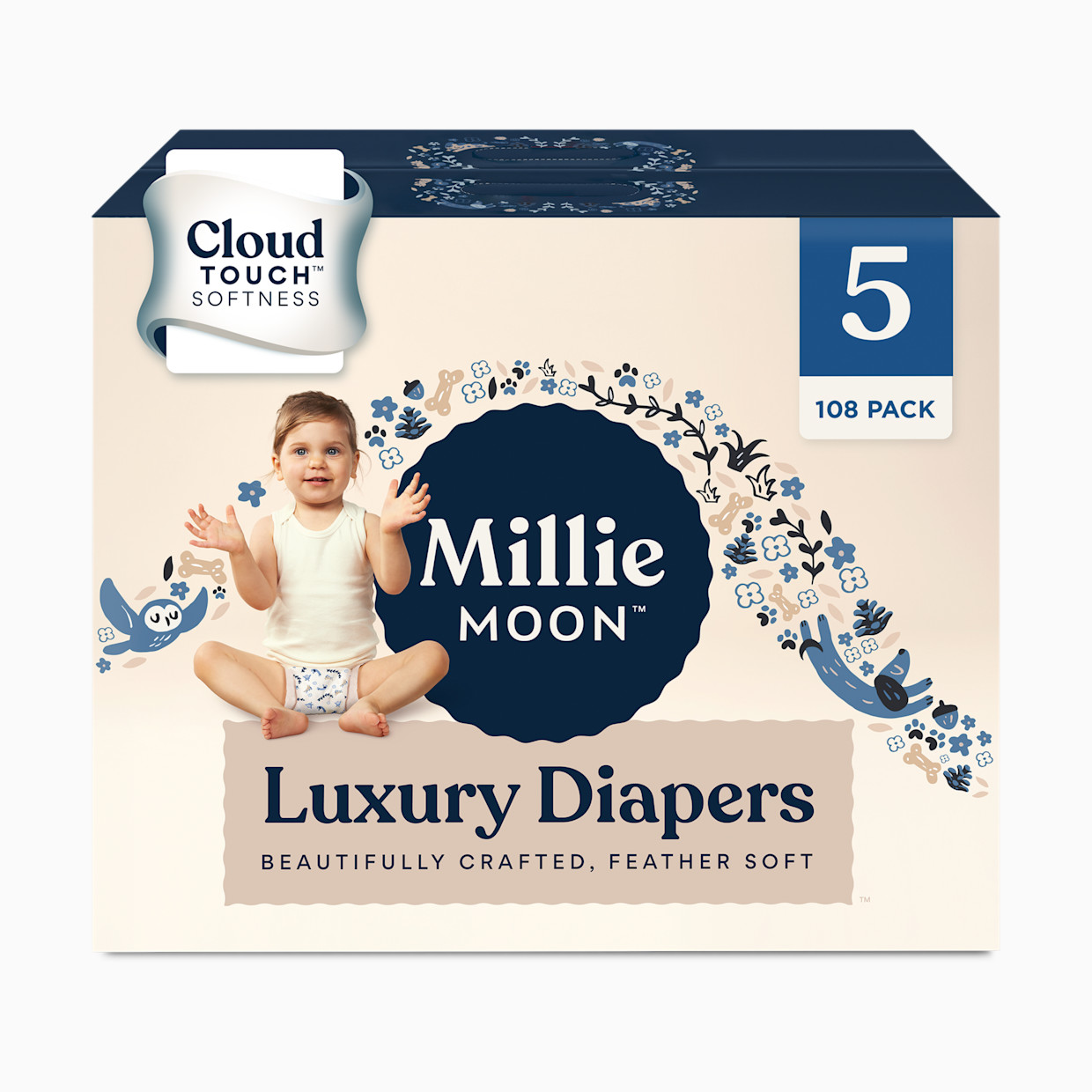 Millie Moon Luxury Diapers - Size 5, 108 Count.