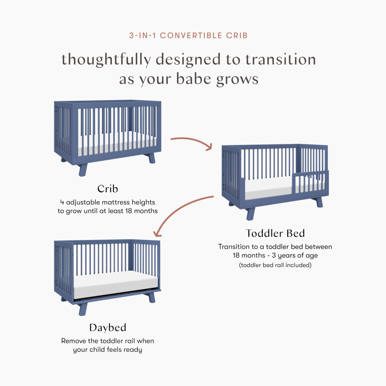 babyletto Hudson 3-in-1 Convertible Crib with Toddler Bed Conversion Kit - Cove Blue.