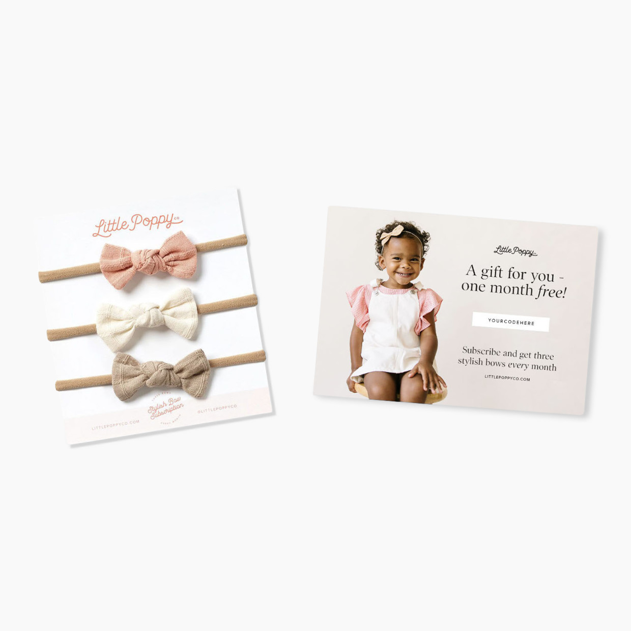 Little Poppy Co. Mini Headband (3 Pack) + Bow Subscription Gift Set - Blush/Ivory/Tan.