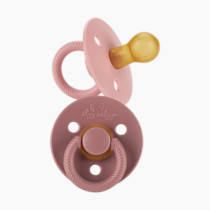 Itzy Ritzy Natural Rubber Pacifiers, Set of 2 – Natural Rubber Newborn Pacifiers with Cherry-Shaped Nipple & Large Air Holes for Added Safety; Set of 2 in Blossom & Rosewood, Ages 0 – 6 Months