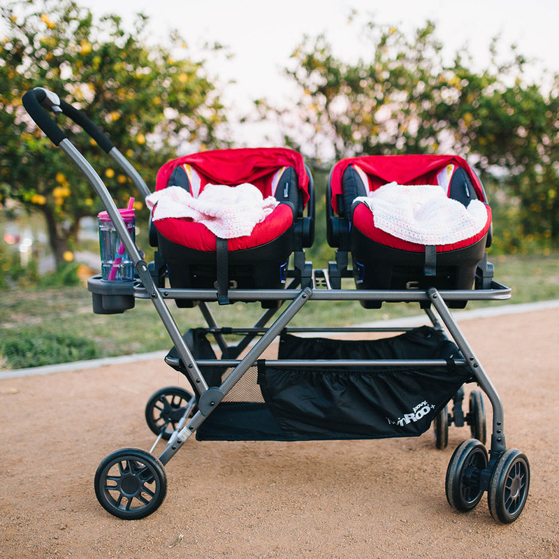 maroon car seat and stroller