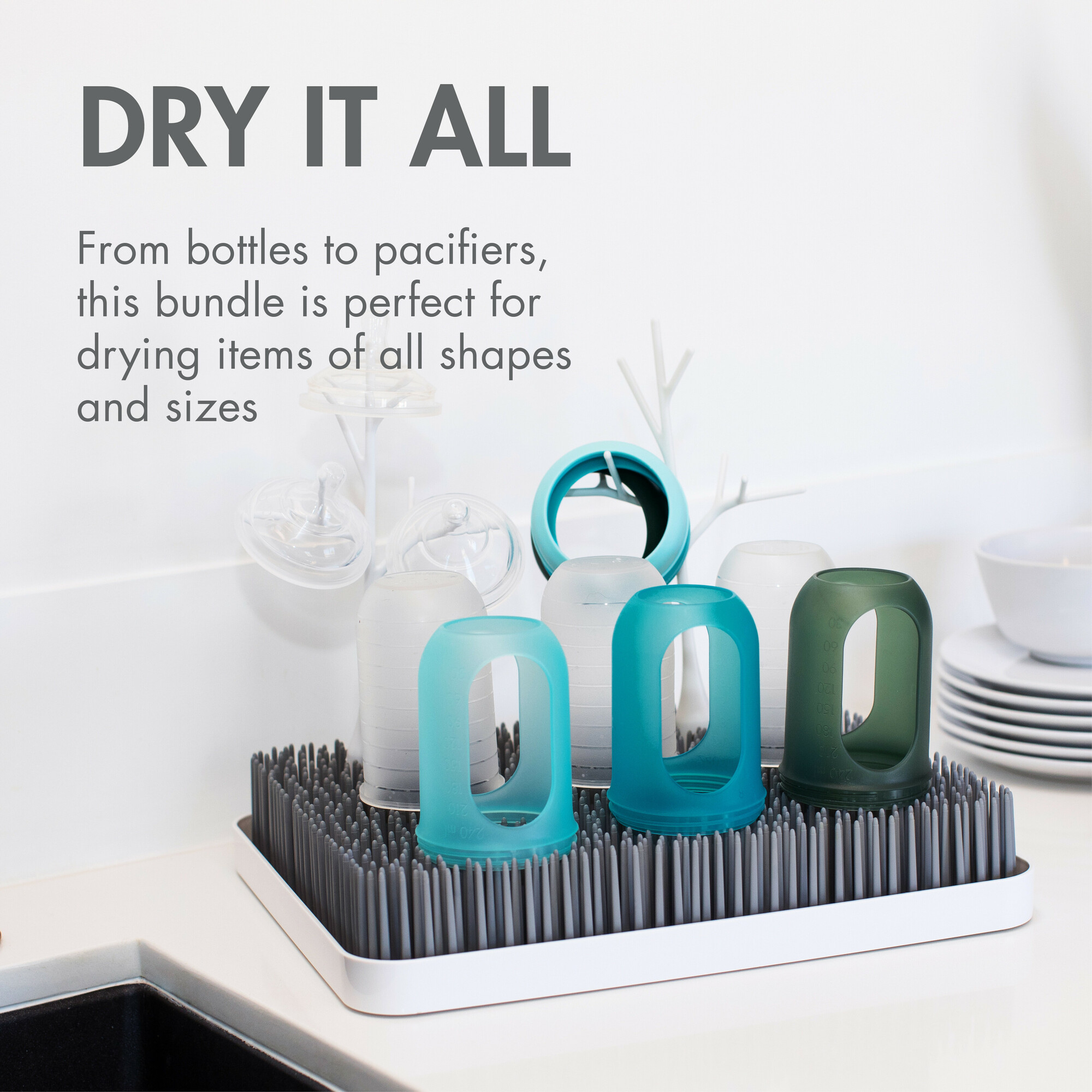 Boon Lawn Drying Rack with 2 Twig Accessories - Gray & White.