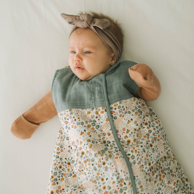 Little Unicorn Cotton Muslin Quilted Sleep Bag - Pressed Petals, Small.