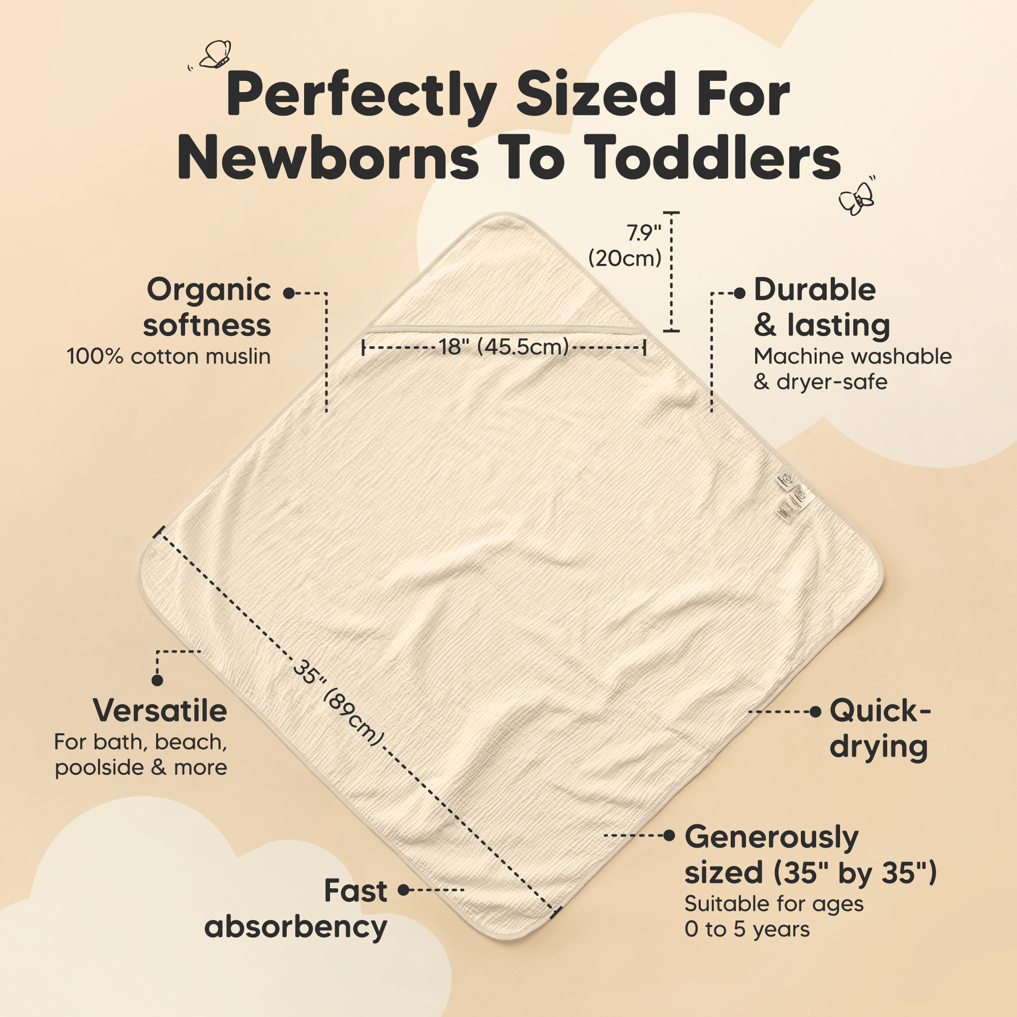 KeaBabies Muslin Hooded Towel (2 Pack).