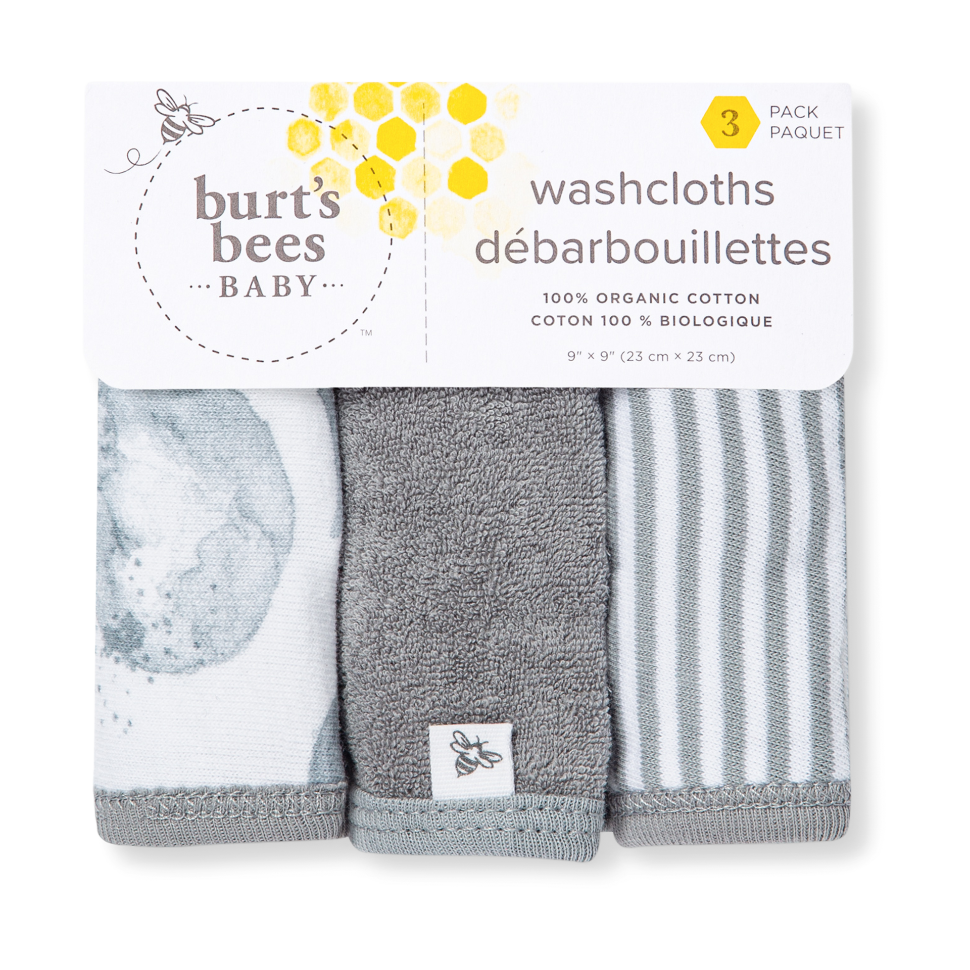 Burt's Bees Baby Organic Washcloth (3 Pack) - Hello Moon Grey.