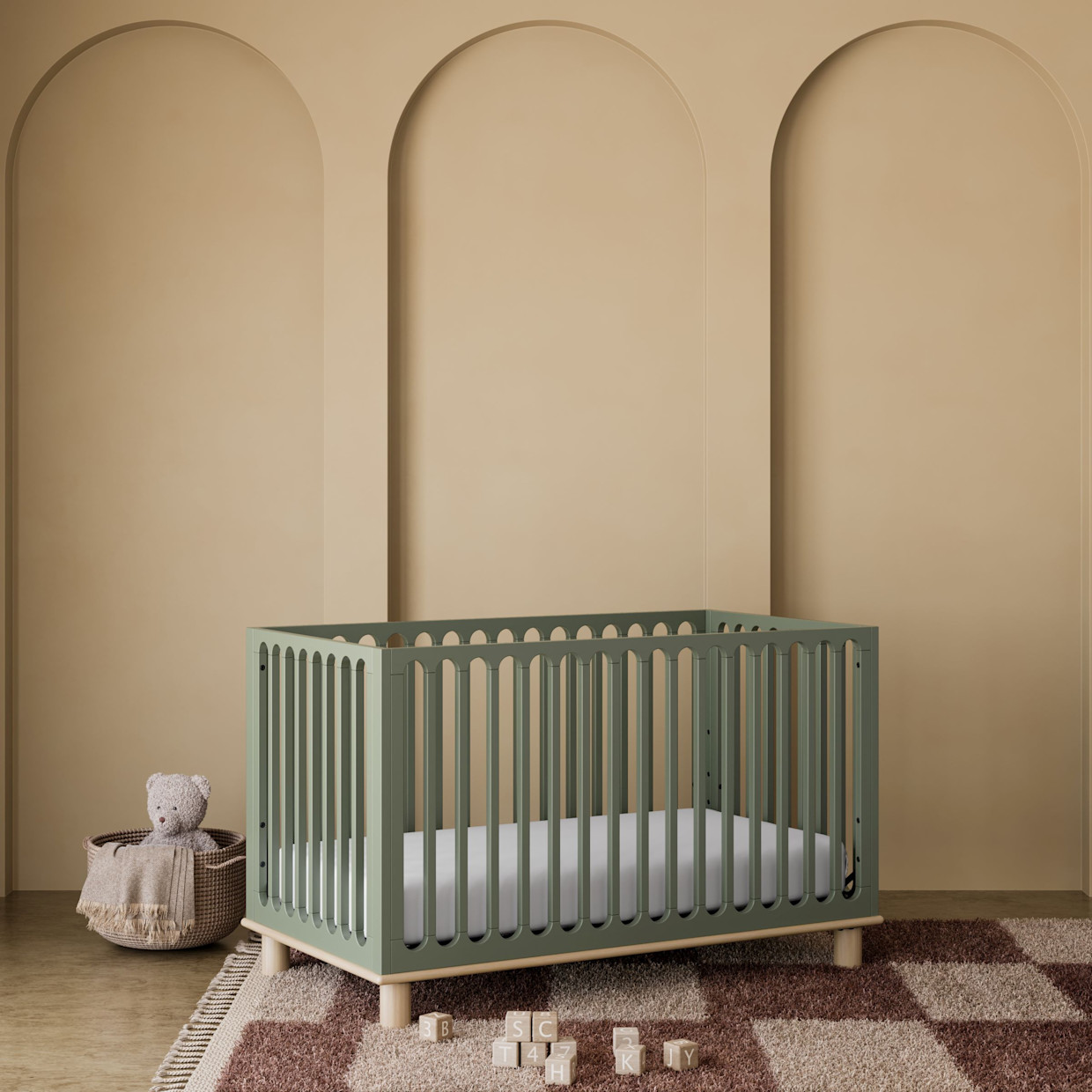 Storkcraft Sicily Deluxe 3-in-1 Convertible Crib - Olive With Driftwood.