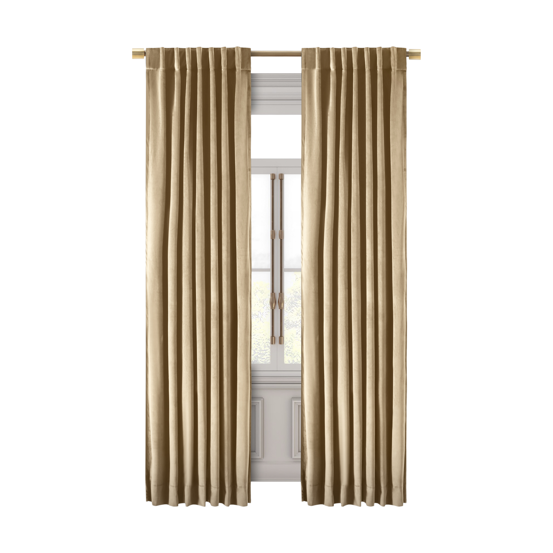 Ricardo Trading Premium Velvet Rod Pocket With Back Tabs Panel - Champagne, 50"W X 63"L, 1.