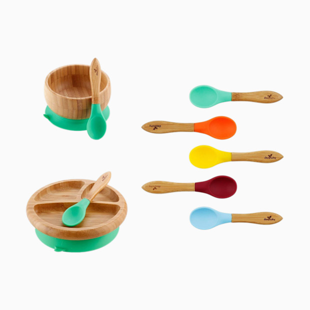 Avanchy Rainbow Gift Set Baby Bowl + Baby Plate + 7 Spoons - Green.