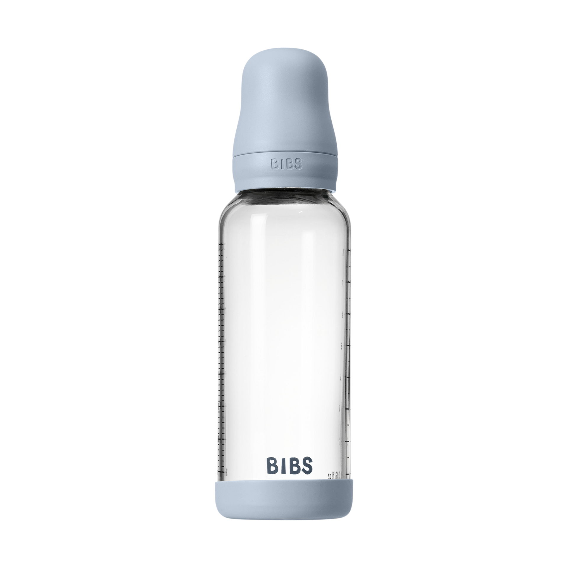 BIBS Baby Glass Bottle with Natural Rubber Nipple - Baby Blue, 8oz.