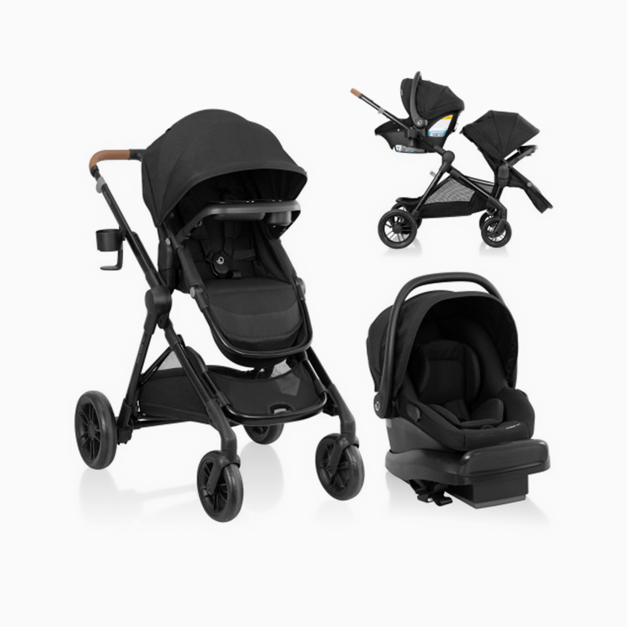 Evenflo Pivot Xpand NXT Travel System featuring LiteMax NXT Infant Car Seat - Coal Black.