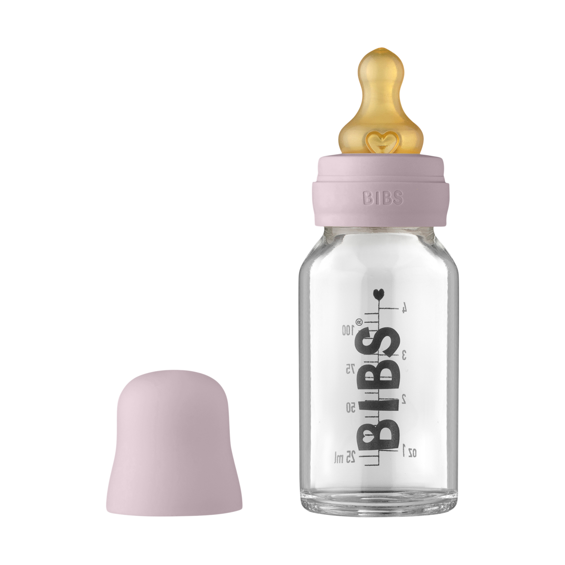 BIBS Baby Glass Bottle Complete Set with Natural Rubber Nipple Dusky Lilac, 4 Oz Babylist Shop