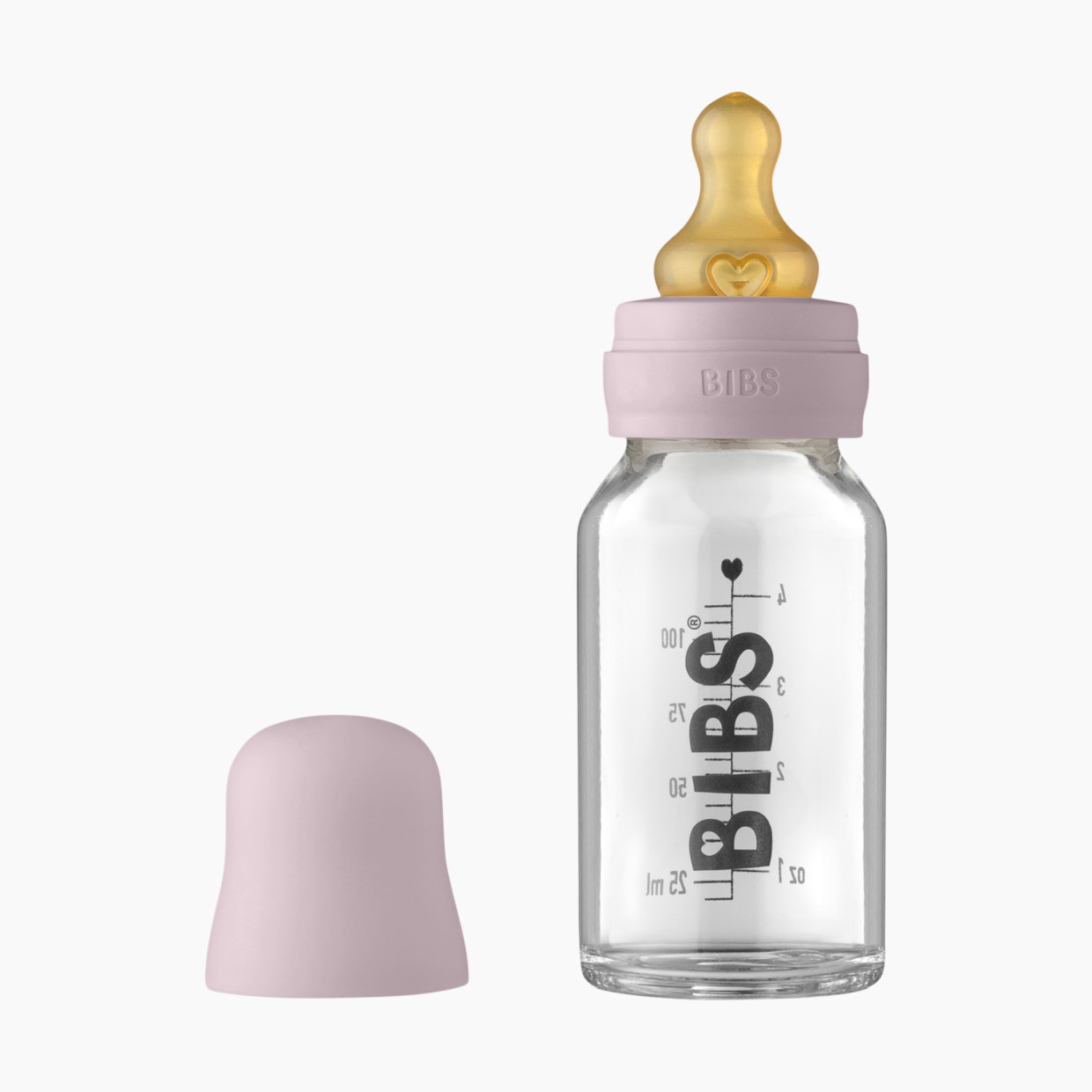 BIBS Baby Glass Bottle Complete Set with Natural Rubber Nipple - Dusky Lilac, 110ml.