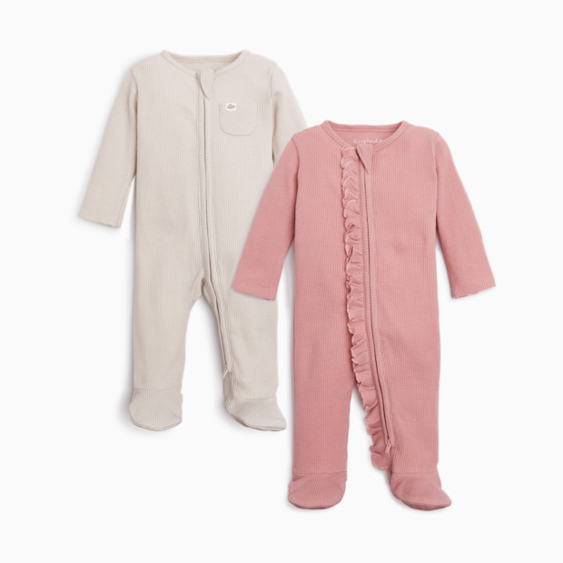 Tiny Kind Organic Waffle Ruffle Zipper Footie (2 Pack).