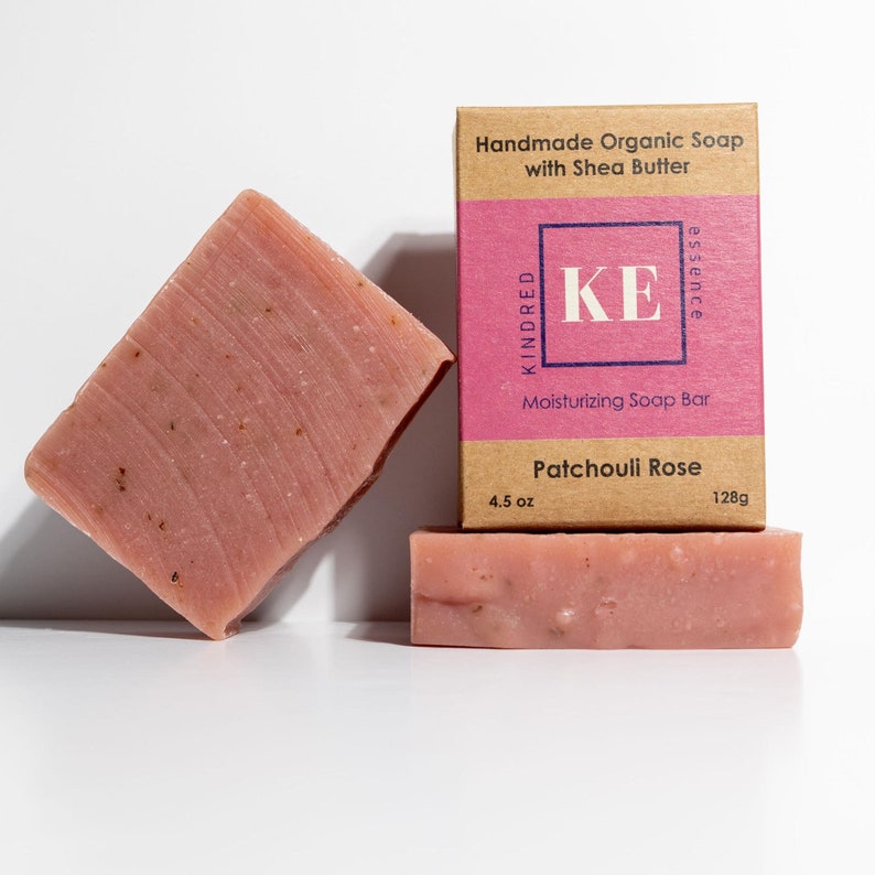Kindred Essence Patchouli Rose Organic Shea Butter Moisturizing Soap Bar.