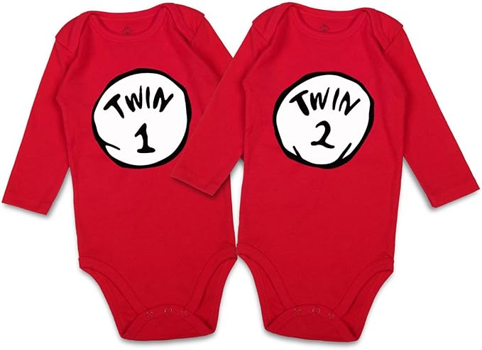 Twins Thing 1, Thing 2 Baby Bodysuits.