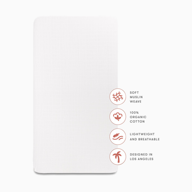 babyletto Mini Crib Sheet in GOTS Certified Organic Muslin Cotton.
