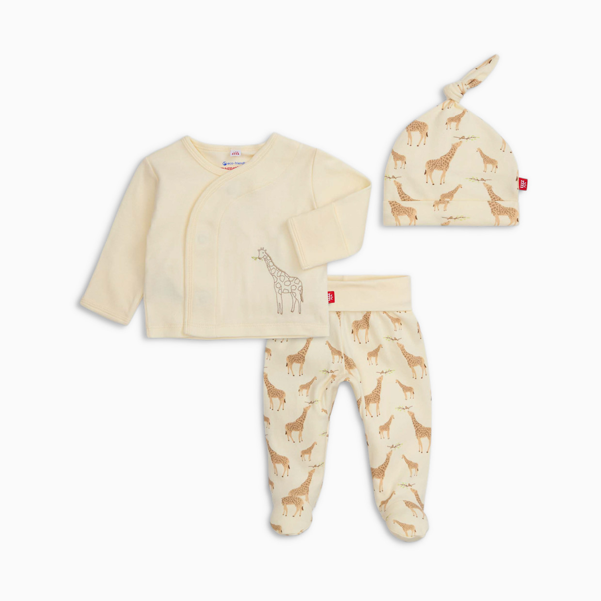 Magnetic Me Organic Cotton Magnetic Wrap 3-Piece Set - Cream Jolie Giraffe, 0-3 M.