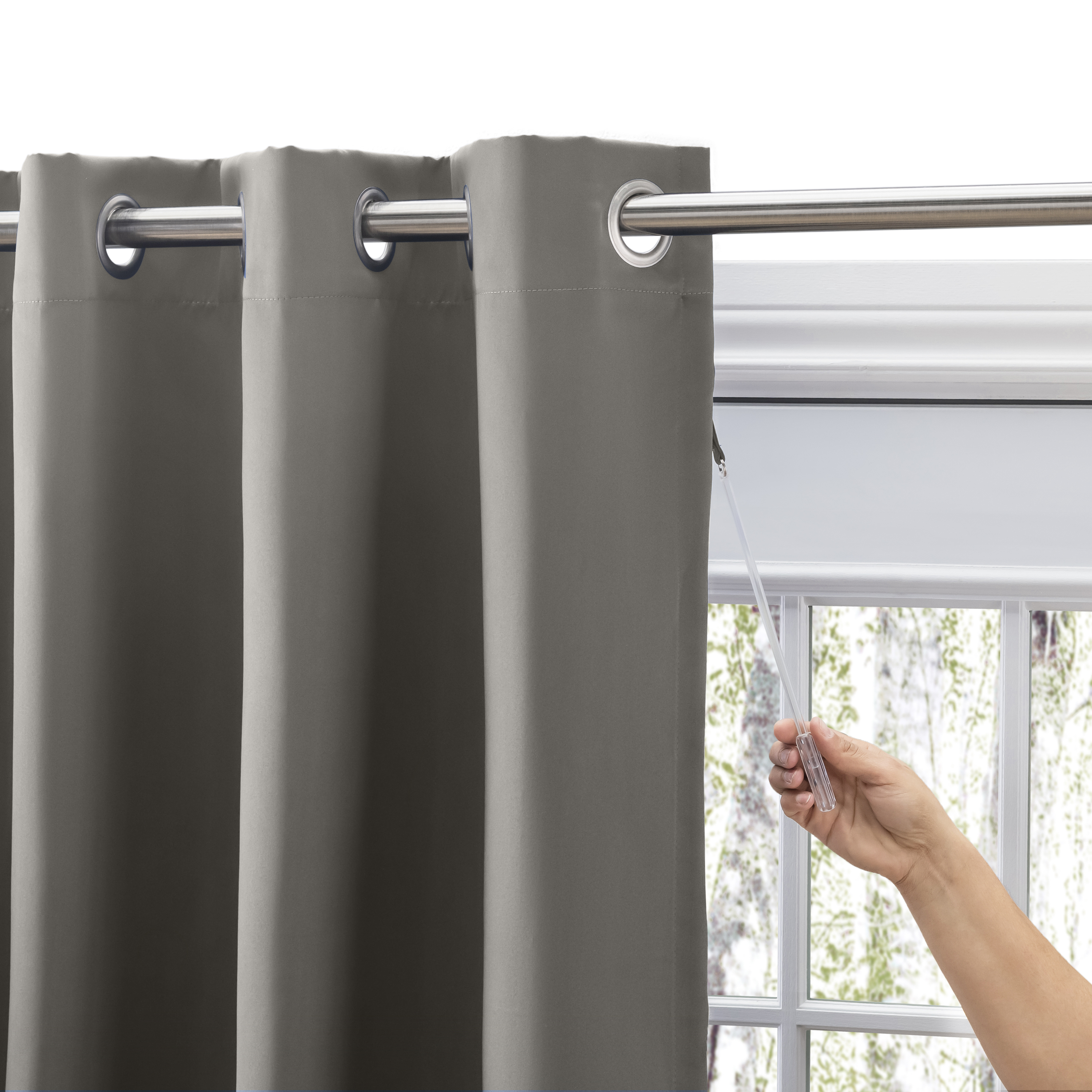 Ricardo Trading Ultimate Black Out Grommet Window Panel Curtain w/Wand - Grey, 56"W X 54"L.