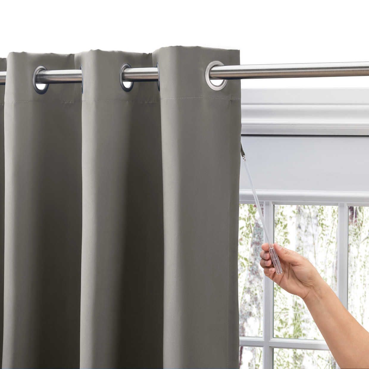 Ricardo Trading Ultimate Black Out Grommet Window Panel Curtain w/Wand - Grey, 56"W X 54"L.