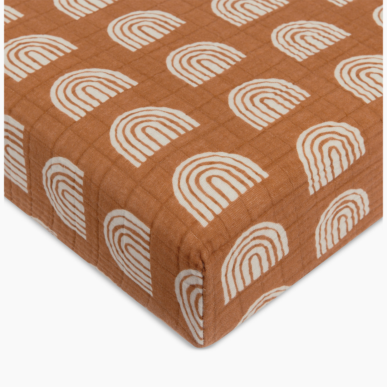 babyletto Crib Sheet in GOTS Certified Organic Muslin Cotton - Terracotta Rainbow.