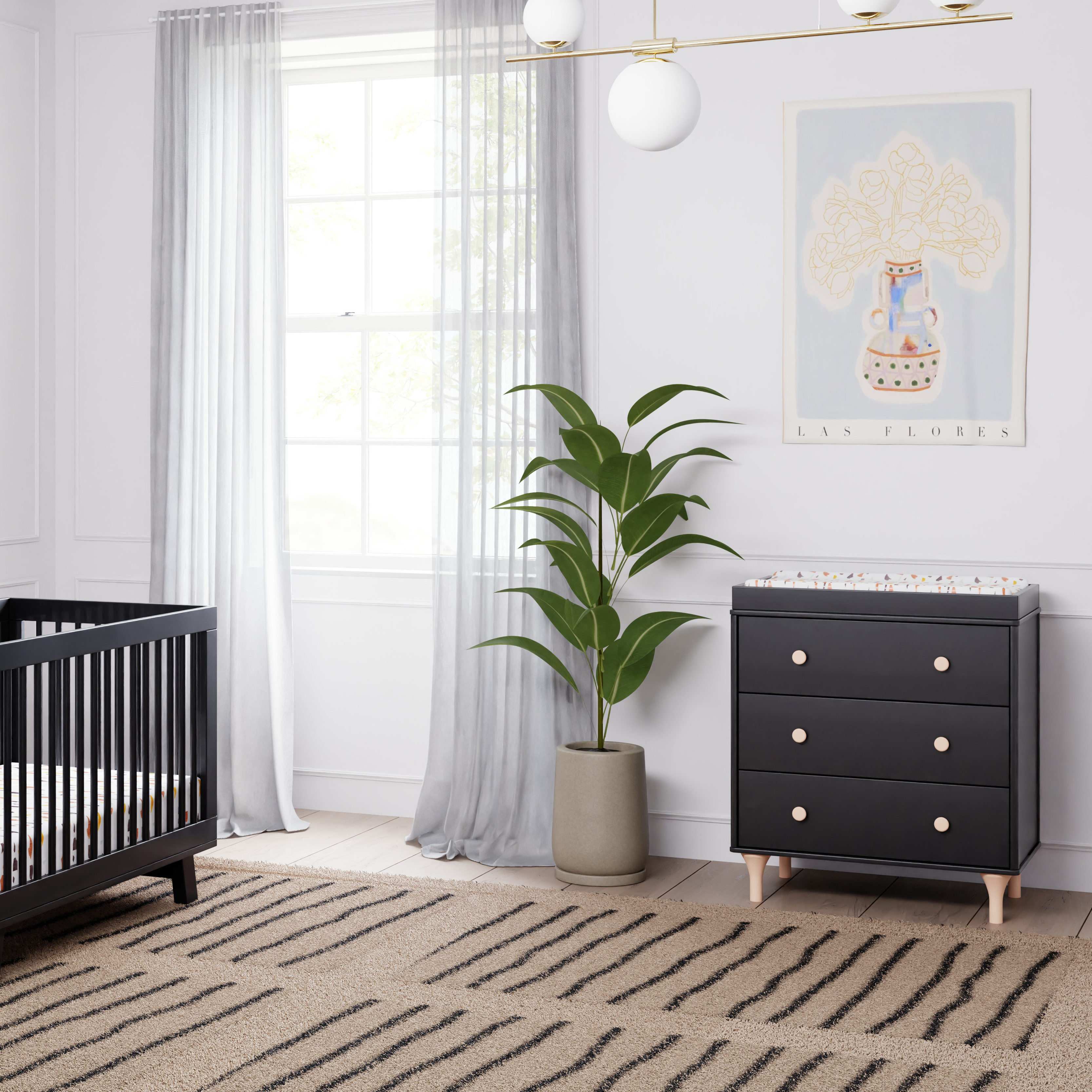 babyletto Lolly 3-Drawer Changer Dresser - Black / Washed Natural.