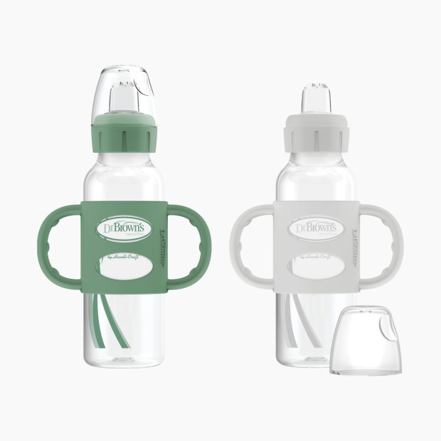 Dr. Brown's Narrow Sippy Spout Bottle w/ Silicone Handles (2-Pack) - Green & Gray, 8 Oz, 2.