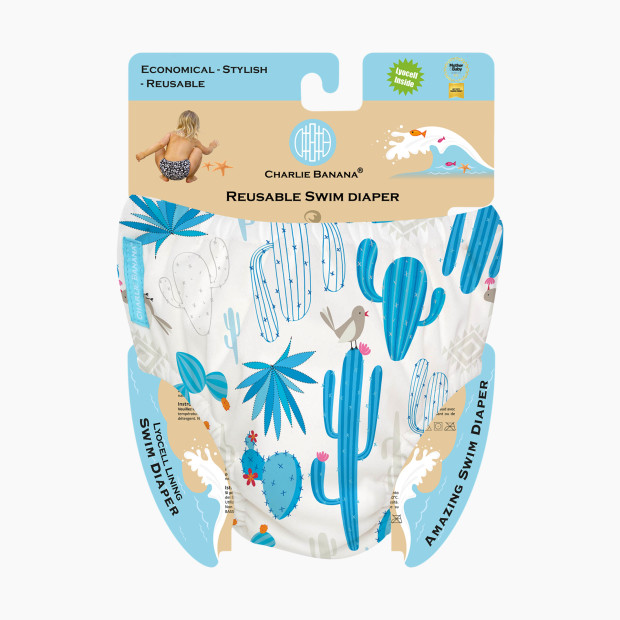 Charlie Banana Reusable Swim Diaper - Cactus Azul, Small.