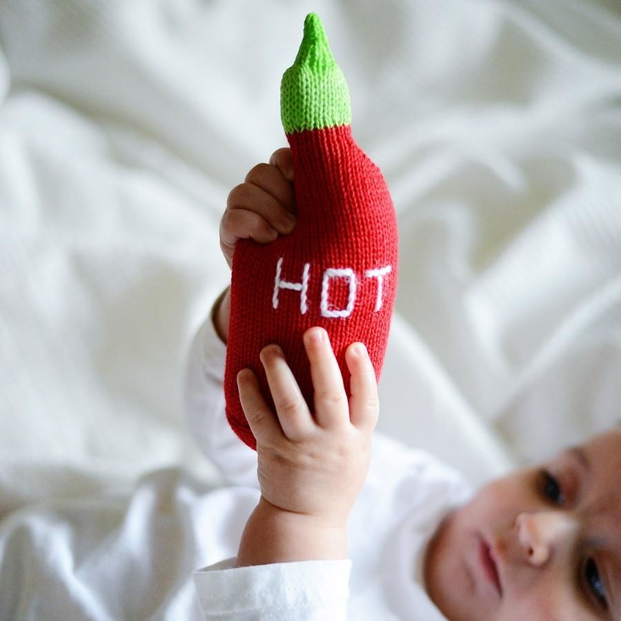 Estella Organic Cotton Handmade Baby Rattle - Hot Sauce.