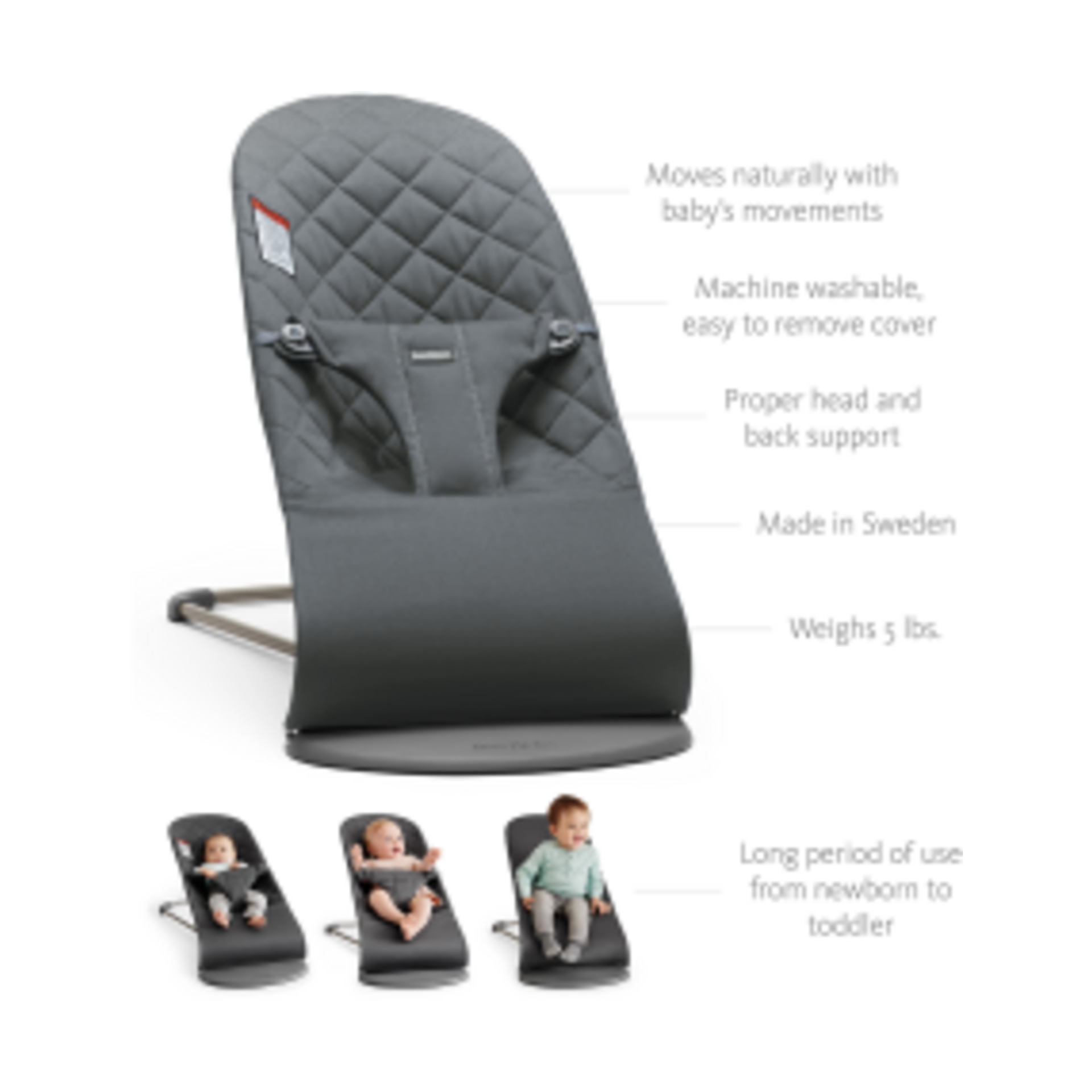 BabyBjörn Bouncer Bliss - Black/Dark Gray Frame.