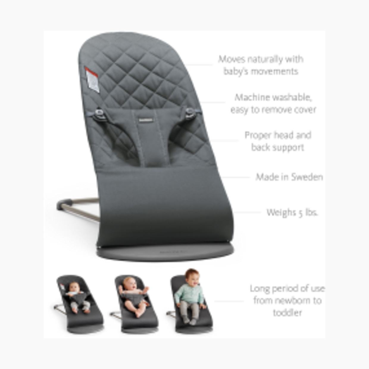 BabyBjörn Bouncer Bliss - Black/Dark Gray Frame.