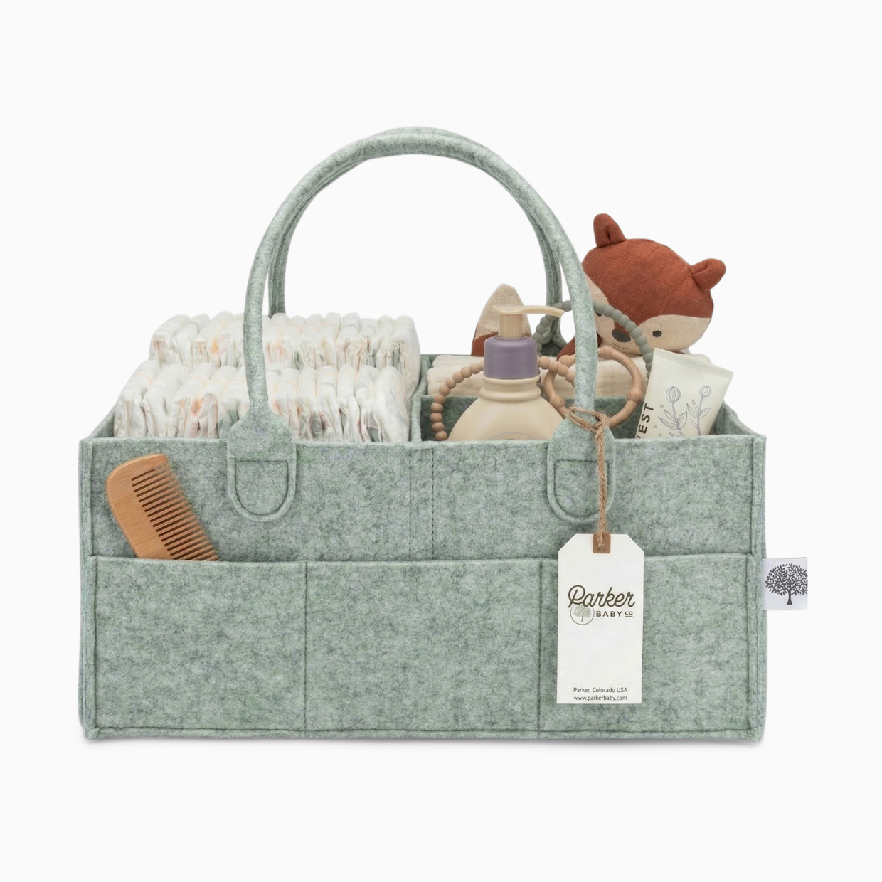Parker Baby Co. Diaper Caddy - Sage Green, Large.