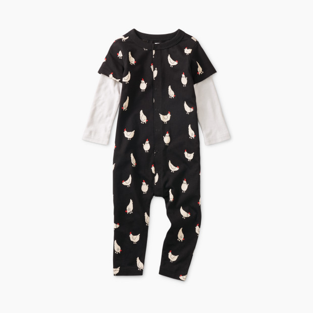 Tea Collection Layered Button-Up Baby Romper - Peruvian Chickens, 0-3 M.