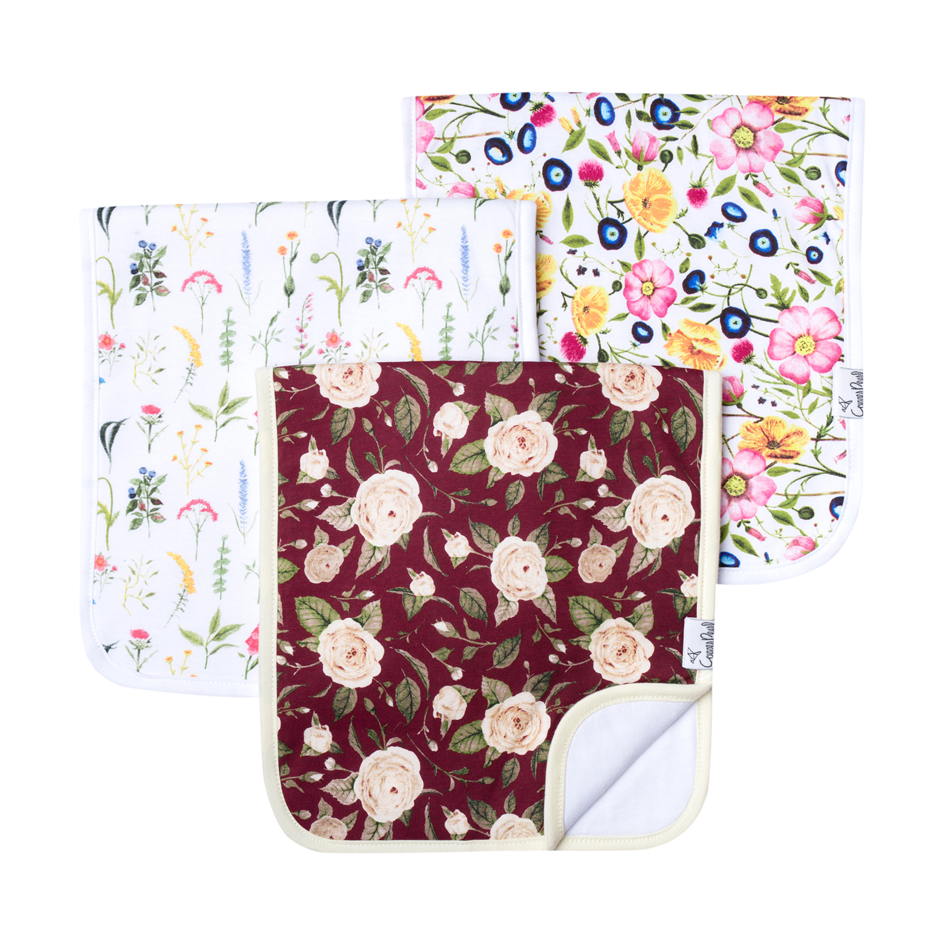 Copper Pearl Baby Burp Cloth Large 21''x10'' Size Premium Absorbent Triple Layer 3-Pack Gift Set “Scarlet