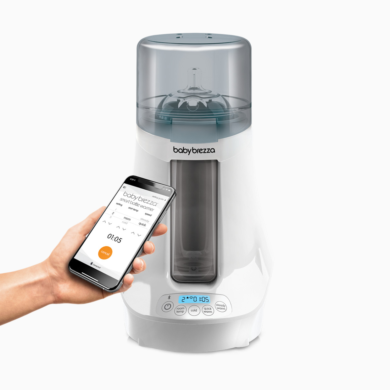 Baby Brezza Smart Bluetooth Connected Bottle Warmer - White On White.