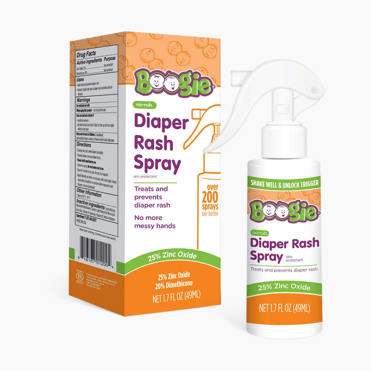 Boogie No-Rub Diaper Rash Spray - Green, 1.7 Oz.