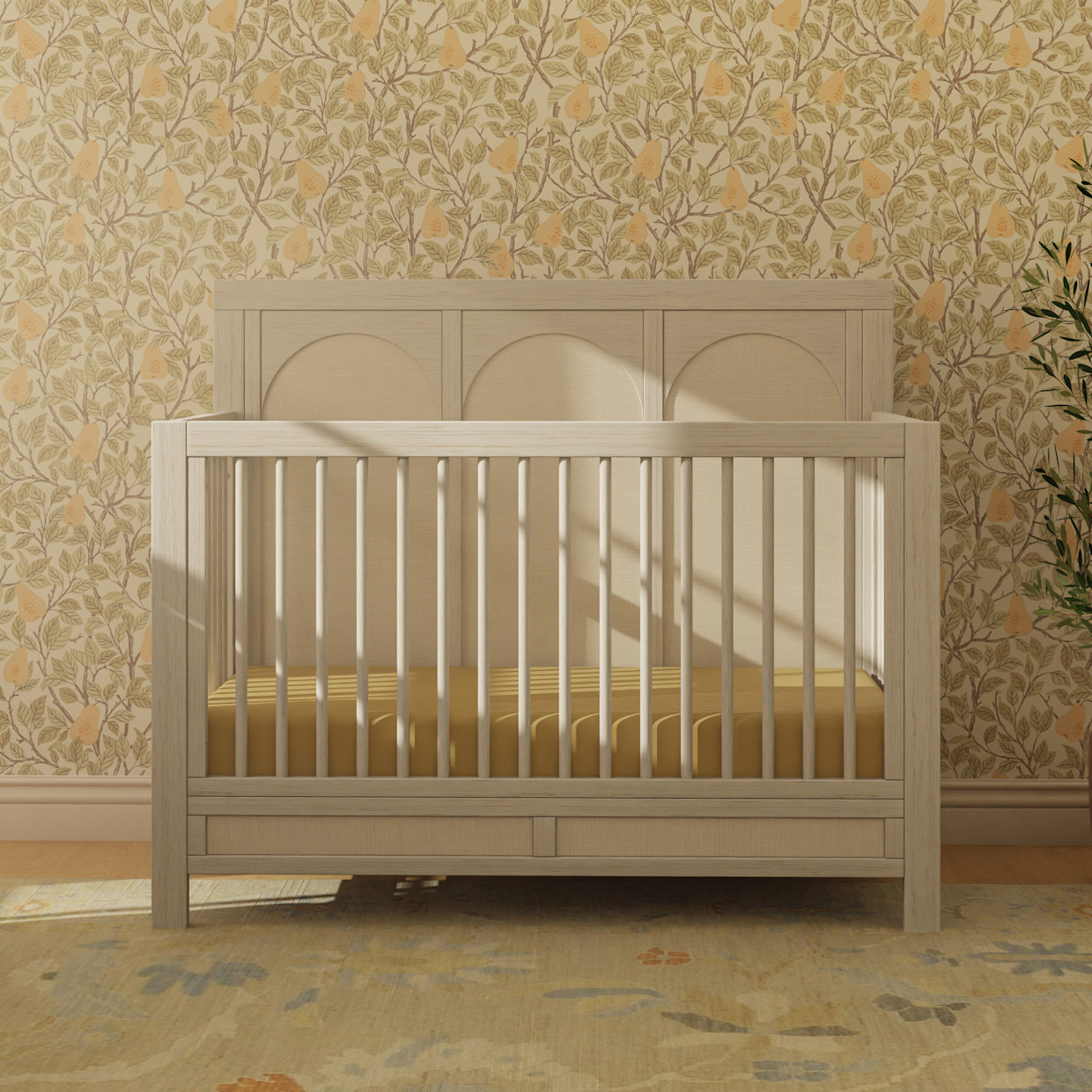 Namesake Eloise 4-in-1 Convertible Crib - White Driftwood And Performance Pearl Eco-Weave.